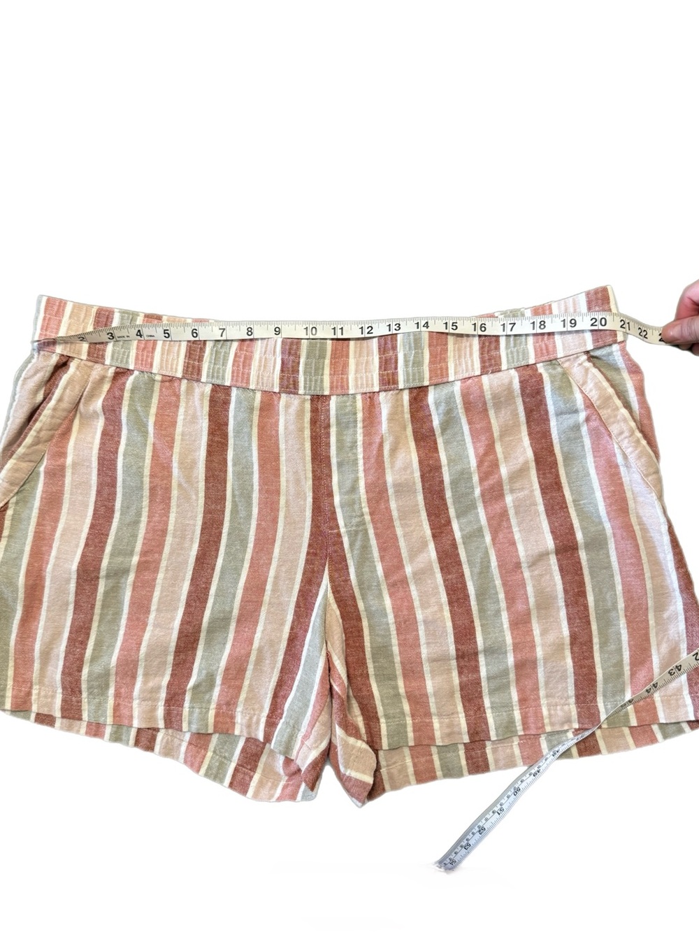 Sonoma Pink, White & Rust Red Striped Elastic Waist Linen Blend Shorts Size XXL - Picture 5 of 10